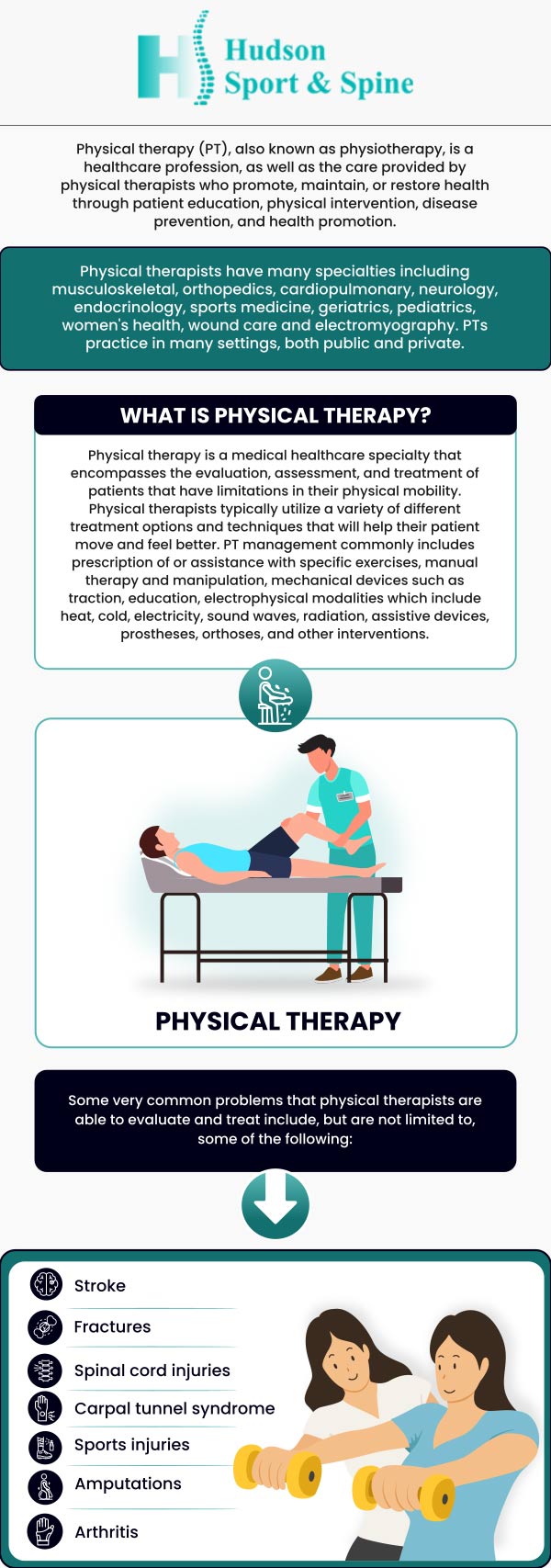 Hudson Sport & Spine provides customized rehabilitation and therapies with professional therapists using advanced methods to alleviate pain and improve functional abilities. Dr. Todd Givens, DC, and his team specialize in physical therapy to help you feel better if you are suffering from physical pain, arthritis, a stroke or fracture, or physical impairment. For more information, contact us today or schedule an online appointment. We are conveniently located at 70 Hudson Street, suite 2B Hoboken, New Jersey 07030.