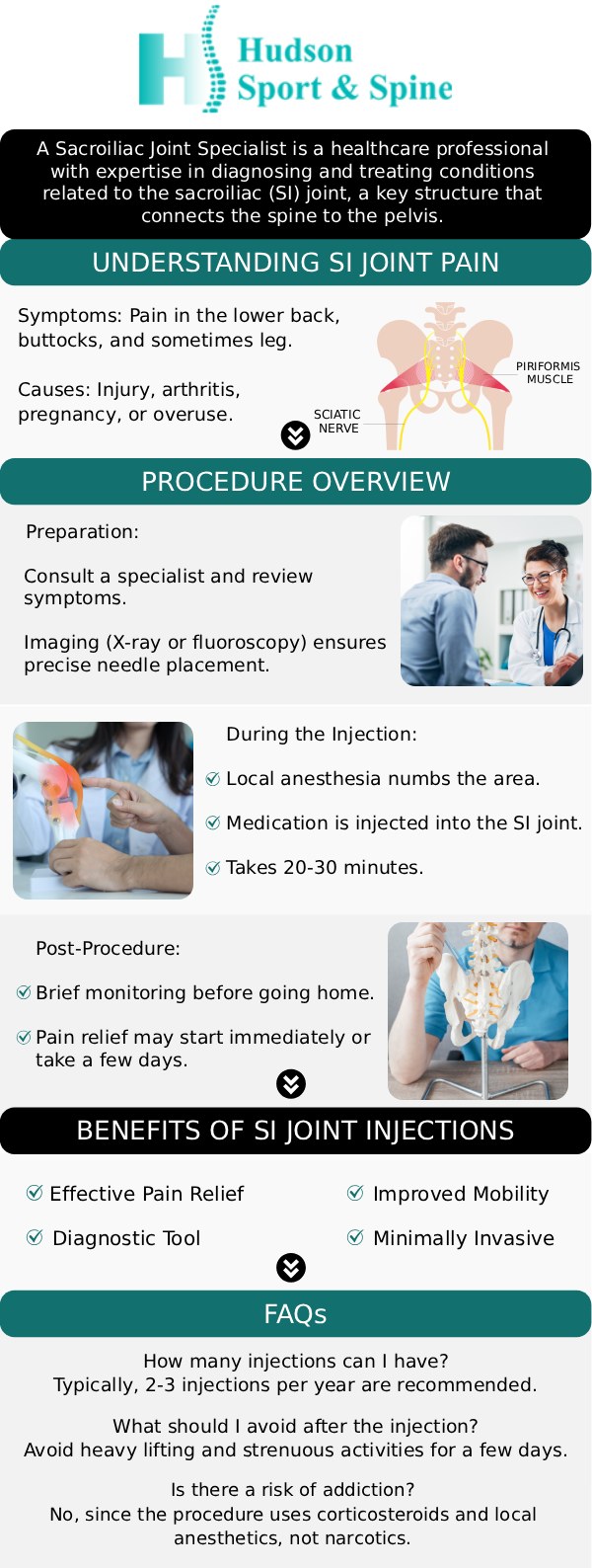 Lower back pain can be confusing, especially when it comes from the sacroiliac (SI) joint, a small but critical joint that connects the spine to the pelvis. Many people mistakenly assume all lower back pain comes from spinal discs or muscle strain, but SI joint dysfunction requires specific evaluation and treatment. At Hudson Sport & Spine, our team specializes in accurately diagnosing SI joint issues and providing effective interventions, including targeted SI joint injections, to relieve pain and restore mobility. Contact us for more information or book an appointment online! today. We are conveniently located at 70 Hudson St Suite 2B, Hoboken, NJ 07030. Lower back pain can be confusing, especially when it comes from the sacroiliac (SI) joint, a small but critical joint that connects the spine to the pelvis. Many people mistakenly assume all lower back pain comes from spinal discs or muscle strain, but SI joint dysfunction requires specific evaluation and treatment. At Hudson Sport & Spine, our team specializes in accurately diagnosing SI joint issues and providing effective interventions, including targeted SI joint injections, to relieve pain and restore mobility. Contact us for more information or book an appointment online! today. We are conveniently located at 70 Hudson St Suite 2B, Hoboken, NJ 07030.